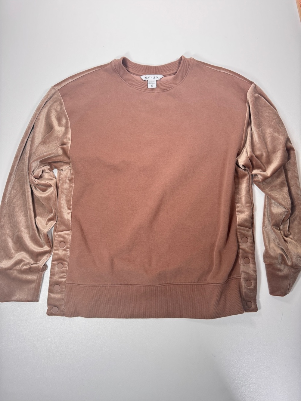 Athleta Sweatshirt Women’s Extra Small Velvet Retroplush Taupe Snap Side